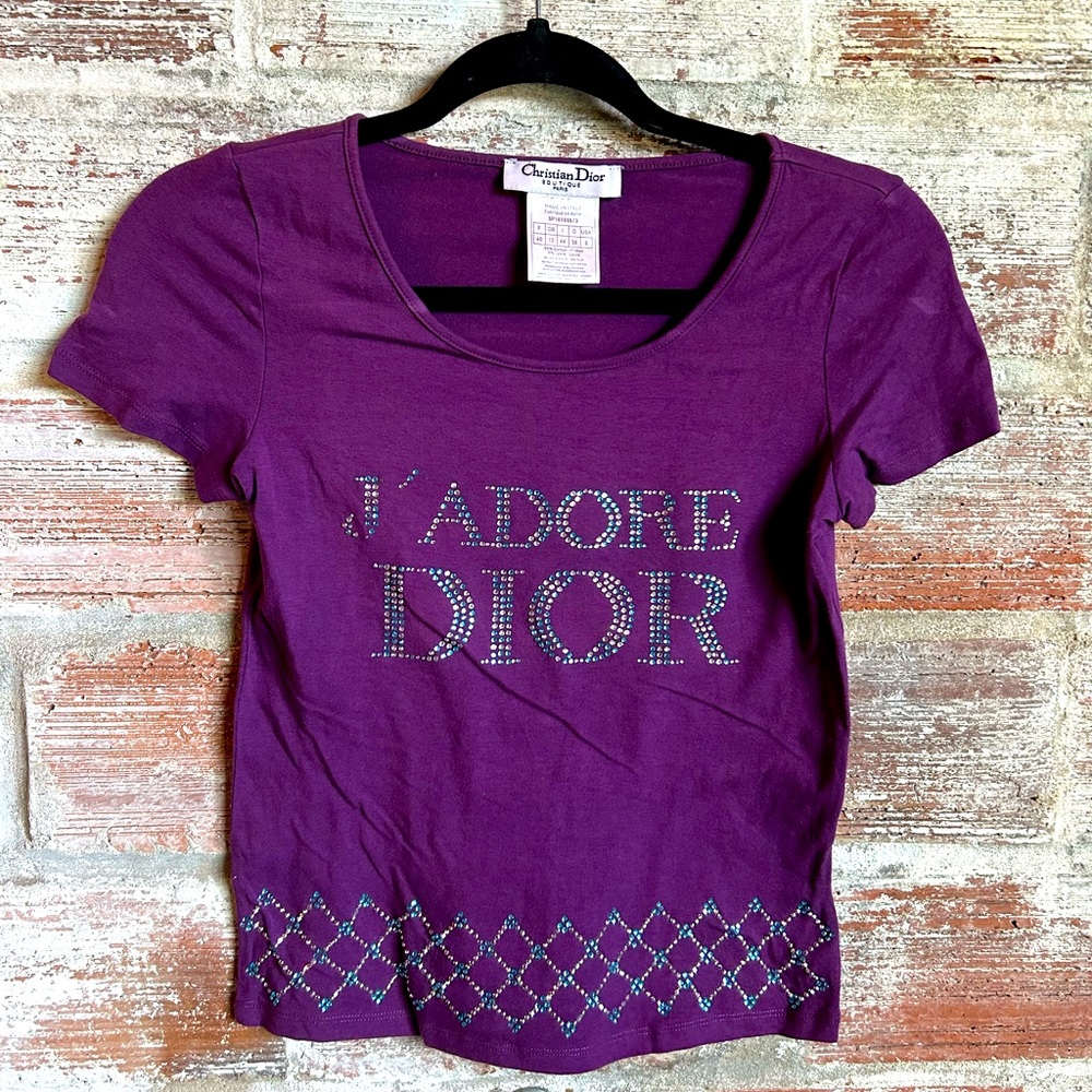 Vintage J’Adore Dior Rhinestone Crystal Purple Blue Silver Baby T-Shirt